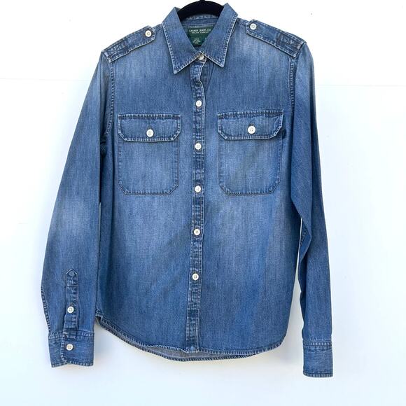 Vintage Ralph Lauren Jeans Cotton Denim Button Down Shirt Western Hong Kong M - Picture 2 of 8